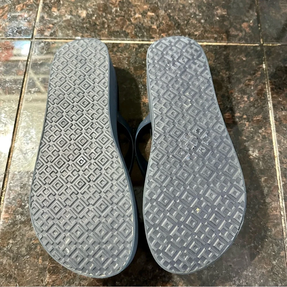 Tory Burch Navy Multicolor Stripe Flip Flops